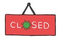 Hand drawn vector of Wuhan corona virus, covid-19. Closed sign with virus