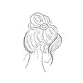 Hand drawn vector illustration of a young woman with a topknot