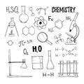 Hand drawn vector Illustrations. Chemistry, chemical elements, t