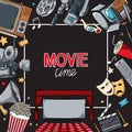 Hand drawn vector illustrations - Cinema collection. Movie and film elements in sketch style. Royalty Free Stock Photo