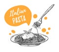 Hand drawn vector illustrations. Design template - Pasta. Italian food. Design elements in sketch style. Perfect for Royalty Free Stock Photo