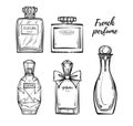 Hand drawn vector illustrations - french perfume. Outline design