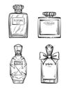 Hand drawn vector illustrations - french perfume. Outline design