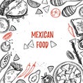 Hand drawn vector illustrations - Mexican food tacos, nachos