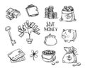 Hand drawn vector illustrations - Save money. Doodle design