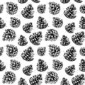 Hand drawn vector illustrations. Seamless pattern with pine cone Royalty Free Stock Photo