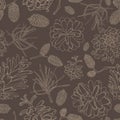 Hand drawn vector illustrations. Seamless pattern with pine cones. Forest background Royalty Free Stock Photo