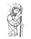 Saint Joseph and baby Jesus ink illustration Royalty Free Stock Photo