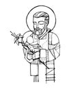 Saint Joseph and baby Jesus ink illustration