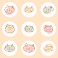 Hand drawn vector kitten stickers collection. Perfect for social media story highlight. Doodle set of nine cute cats