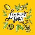 Hand drawn vector lemonade with ice and a slice of lemon sketch of lemonade in a glass isolated Royalty Free Stock Photo