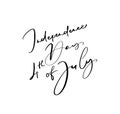 Hand drawn vector lettering text Independence Day 4 th July. Illustration calligraphy phrase design for greeting card, poster, T-