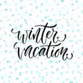 Hand drawn vector lettering. Winter vacation. Modern calligraphy on winter background.