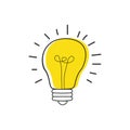 Hand drawn Vector light bulb icon with concept of idea. brainstorm and teamwork. Great idea eureka icon concept. Doodle hand drawn