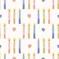 Hand drawn vector lit candles in blue, pink, yellow