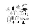 Hand drawn vector Merry Christmas rough freehand graphic greeting design elements collection set with ink scandinavian