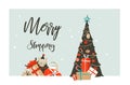 Hand drawn vector Merry Christmas shopping time cartoon graphic simple greeting illustration logo design with dog,many Royalty Free Stock Photo