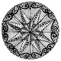 Hand drawn vector monochrome mandala sketch, doodle style design element, ethnic amulet for print