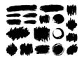 Hand drawn vector paint spots, black ink brush strokes big set. Grunge artistic paint blobs highlights backgrounds Royalty Free Stock Photo