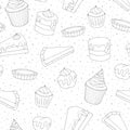 Hand drawn vector pastry seamless pattern with cakes, pies