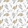Hand drawn vector pattern featuring wheat stalks and seeds on a white background Royalty Free Stock Photo