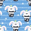 Hand drawn vector pattern with magic hat with rabbit bunny. vector illustration Royalty Free Stock Photo