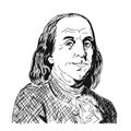 Hand drawn vector portrait. Benjamin Franklin. Sketch hand drawind