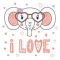 Cute elephant in heart shaped glasses Royalty Free Stock Photo