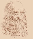 Hand drawn vector portrait on paper background.Leonardo Da Vinci Royalty Free Stock Photo