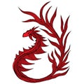 Hand drawn red dragon illustration. Fantastic dragon icon. Freehand silhouette of mythology aminal. Fantasy outline