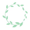 Hand drawn vector round frame. Floral wreath with simple leaves banch. Decorative elements for design.