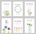 Hand drawn vector save the date set, watercolor invitation template with flower.vector