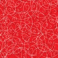 Hand drawn vector scribble circle seamless texture. Circles in circles white and red doodle background