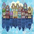 Hand drawn vector seamless Dutch city pattern.