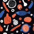 Hand drawn vector seamless foodpattern in scandinavian style.