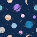 Hand drawn vector seamless pattern with Astrology and Space elements Royalty Free Stock Photo