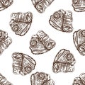 Hand-drawn vector seamless pattern of bacon in engraved vintage style. Hand-drawn monochrome pattern of hamon or pork meat, ham