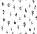 Hand drawn vector seamless pattern with floral elements. Hand drawn black brunches upon white background. Simple botanical pattern Royalty Free Stock Photo
