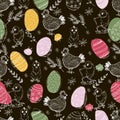 Hand drawn vector seamless pattern. Happy Easter day background. Royalty Free Stock Photo