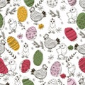 Hand drawn vector seamless pattern. Happy Easter day background. Royalty Free Stock Photo