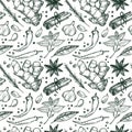 Hand drawn vector. Seamless pattern with herbs and spices.