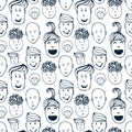 Hand drawn vector seamless pattern with illustration of group of men and women. Crowd of funny peoples background. Royalty Free Stock Photo