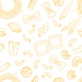 Hand drawn vector seamless pattern - Italian pasta. Royalty Free Stock Photo