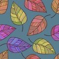 Hand drawn vector seamless pattern with leaves