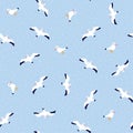 Hand drawn vector seamless pattern of nautical birds - marine seagulls. Royalty Free Stock Photo