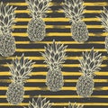 Hand drawn vector seamless pattern - Pineapple with striped back Royalty Free Stock Photo