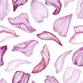 Hand drawn vector seamless pattern - rose petals. Floral background with flying petals of flowers. Royalty Free Stock Photo
