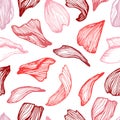 Hand drawn vector seamless pattern - rose petals. Floral background with flying petals of flowers. Royalty Free Stock Photo