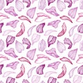 Hand drawn vector seamless pattern - rose petals. Floral background with flying petals of flowers. Royalty Free Stock Photo