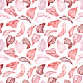 Hand drawn vector seamless pattern - rose petals. Floral background with flying petals of flowers. Royalty Free Stock Photo